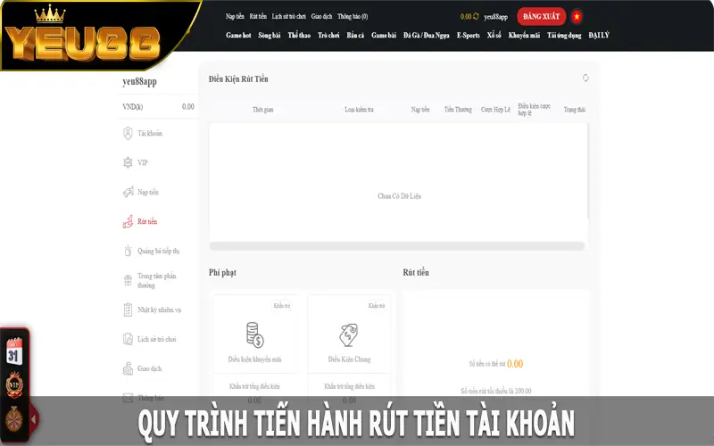 Quy trình tiến hành rút tiền tại Yeu88 đơn giản